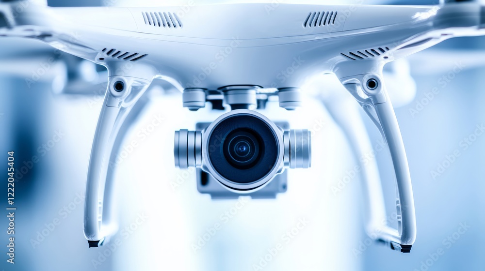 A close-up of a state-of-the-art drone camera with fine details and reflective surfaces, clean and high-tech view, Futuristic style A close-up of a state-of-the-art drone camera with fine details and reflective surfaces, clean and high-tech view, Futuristic style