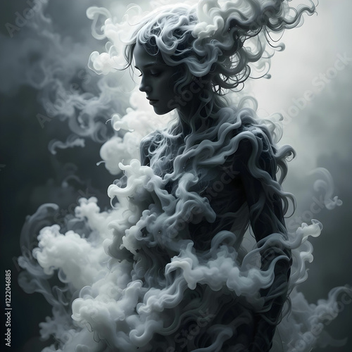A figure composed of swirling smoke and ash