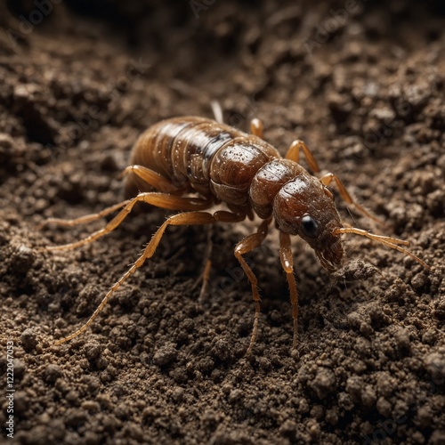 Close-up of a yellow and black wasp on the ground. How does the changing behavior of ants predict natural disasters? Investigate the science behind it.  photo