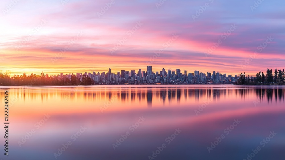 Fototapeta premium City Skyline Sunrise Reflection