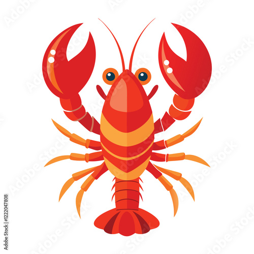 A detailed illustration of a red lobster on a white background, showcasing its dynamic stance and lifelike features with a subtle blue frame for artistic flair.