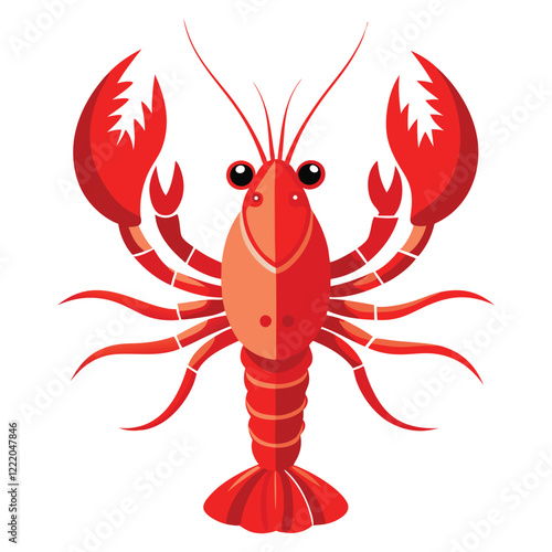 A detailed illustration of a red lobster on a white background, showcasing its dynamic stance and lifelike features with a subtle blue frame for artistic flair.