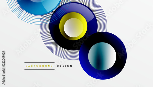 Sleek vector design with overlapping circles in vibrant colors and smooth gradients. Dynamic composition with depth, symmetry, and minimalistic elegance on a light background