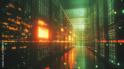 Wallpaper Mural Server room filled with data racks and glowing lights showcasing technology advancements in a modern IT infrastructure. Generative AI Torontodigital.ca
