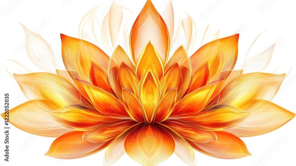 Fiery Lotus Blossom, White Background, Spiritual Design, Wellness Fiery Lotus Blossom, White Background, Spiritual Design, Wellness