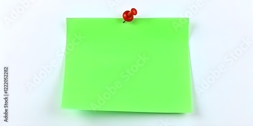 A bright green sticky note paper pinned to a surface with pushpin. The background is plain and white