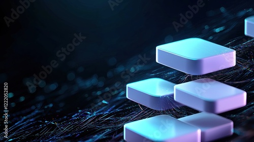 Abstract Glowing Cubes Ascending in Dark Space