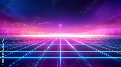 Futuristic cyber technology background with neon lights and digital circuit patterns, abstract neon glowing effect in cyber space


