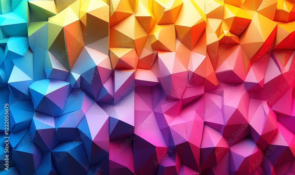 Obraz premium Abstract low-poly chaotic surface with vibrant gradients, 3D render, Generative AI
