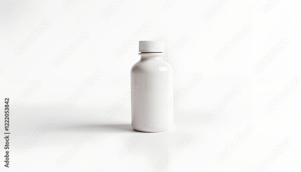 Blank white bottle with cap, isolated on white background. Perfect for product label mockup or presentation. Blank white bottle with cap, isolated on white background. Perfect for product label mockup or presentation.
