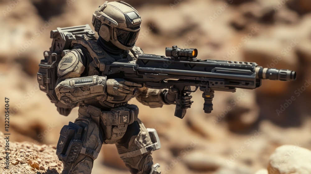 Fototapeta premium Desert Warfare: A Camouflaged Soldier in Action