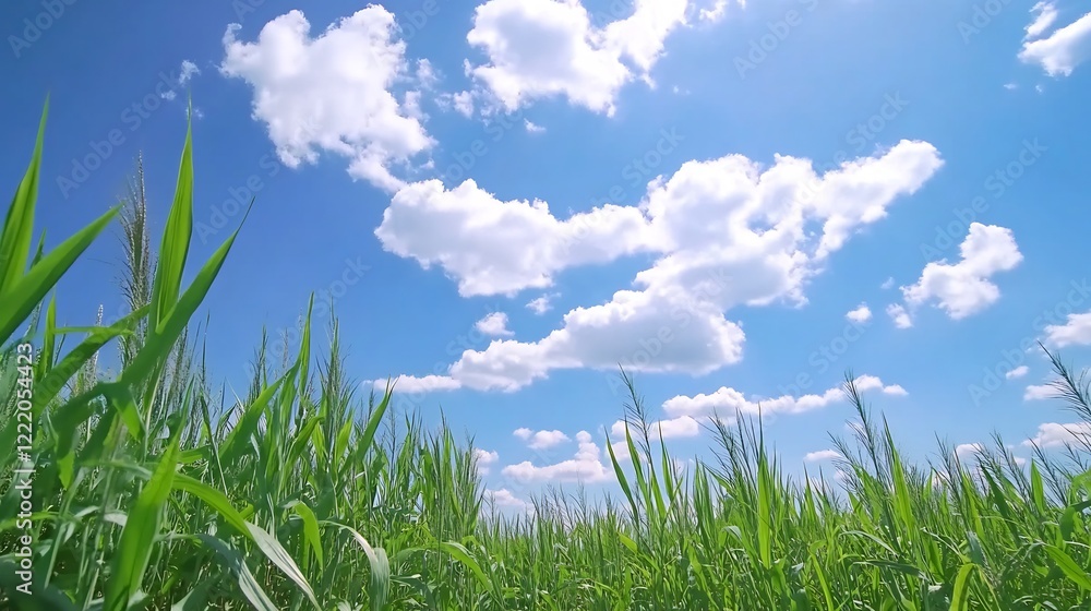 Sunny day, cornfield, blue sky, clouds, growth Sunny day, cornfield, blue sky, clouds, growth