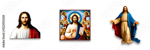Three isolated images of Jesus on a transparent background