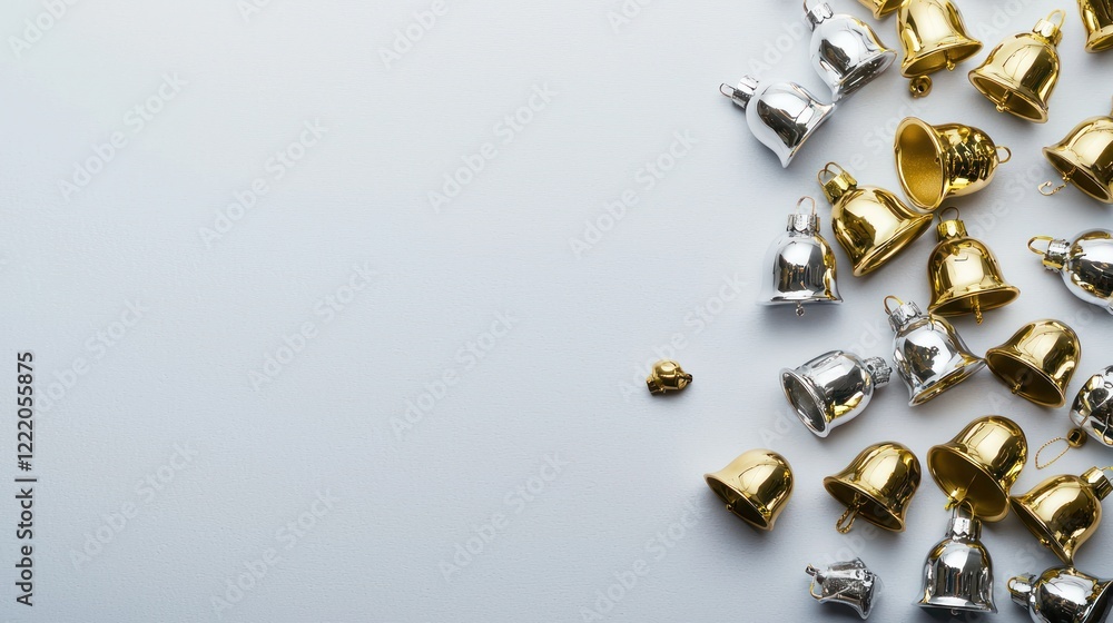 Silver and Gold Bells Festive Holiday Background Silver and Gold Bells Festive Holiday Background