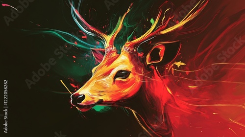 Fiery Stag: Abstract Artistic Portrait of a Deer photo