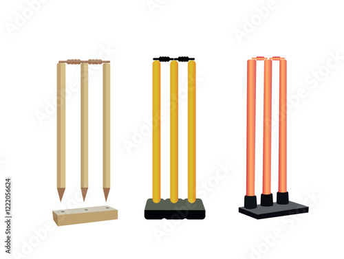 Cricket Stump Illustration Clip Art Collection, Cricket Stump equipment, Stump Colorful 3D Cartoon