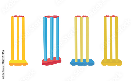 Cricket Stump Illustration Clip Art Collection, Cricket Stump equipment, Stump Colorful 3D Cartoon