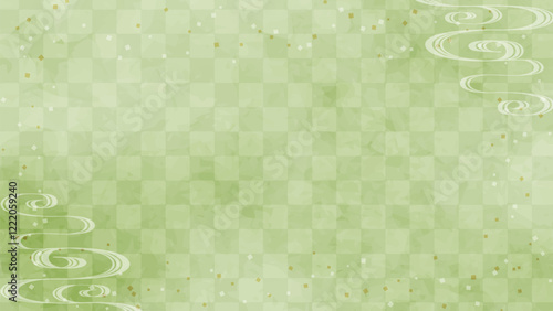 Japanese background: Matcha green checkered pattern with flowing water pattern