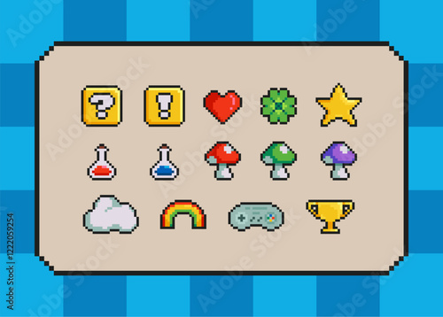 Retro Pixel Game Icons and Elements - Arcade Vector Set