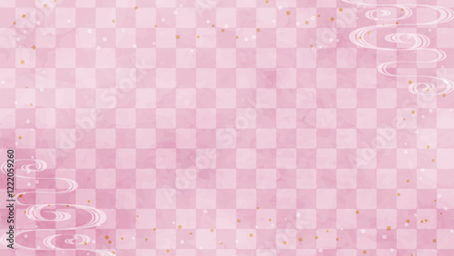 Japanese background: Pink checkered pattern with flowing water pattern