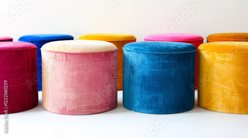 blue orange pink pouf round stool