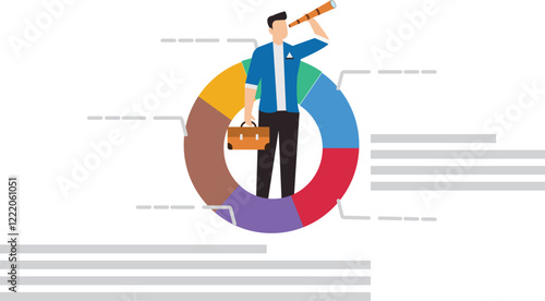 Marketing funnel sales prospect discovery, lead generation or Martech and analytics optimization, insight or customer data, conversion rate concept, businessman look binoculars in marketing funnel