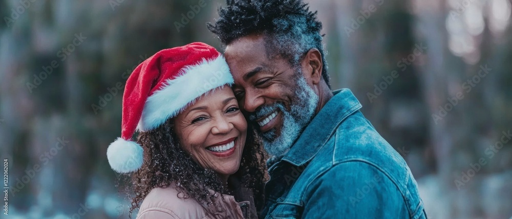 Obraz premium Happy Senior African American Couple Celebrating New Year s Eve in Winter Forest