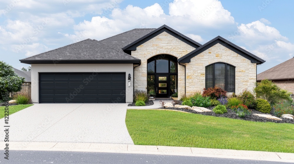 Fototapeta premium Modern Stone House with Landscaping