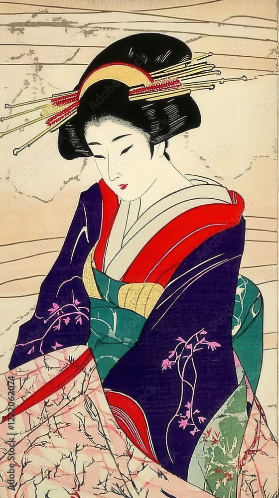 Fototapeta premium 浮世絵（Ukiyoe）／美人画 美女 着物 anime イラスト