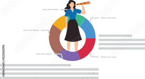 Marketing funnel sales prospect discovery, lead generation or Martech and analytics optimization, insight or customer data, conversion rate concept, businesswoman look binoculars in marketing funnel