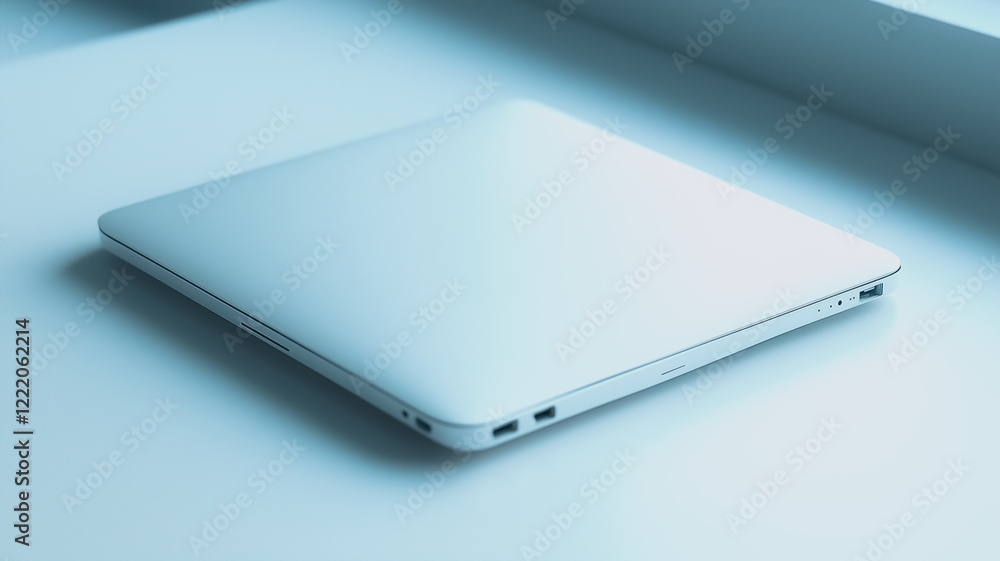 Closed Laptop on Blue Surface Closed Laptop on Blue Surface