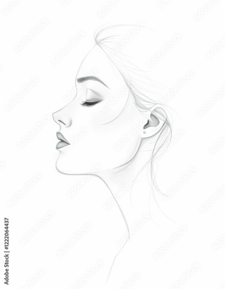 pencil sketch of a woman's face in profile, with her eyes gently closed pencil sketch of a woman's face in profile, with her eyes gently closed