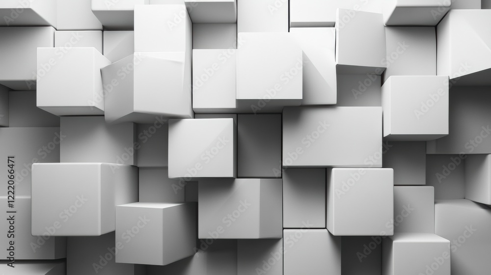 Geometric wallpaper with 3D cube effects in monochromatic shades for modern interiors Geometric wallpaper with 3D cube effects in monochromatic shades for modern interiors
