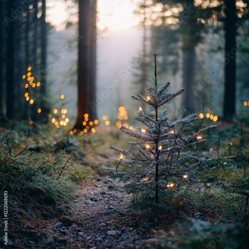 Wallpaper Mural Magical Forest Christmas Tree  Glowing Lights  Winter Wonderland Torontodigital.ca