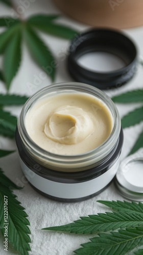 Cannabis Cream Jar  Hemp Leaves  Natural Skincare Product