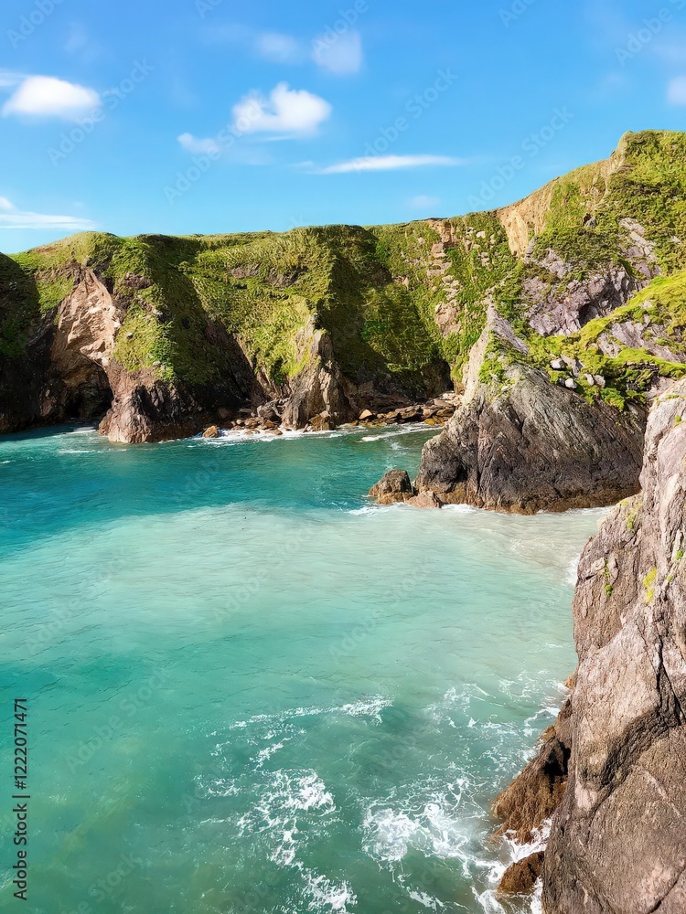 A beautiful ocean view with rocky cliffs against the horizon, Collection of Travel in Ireland A beautiful ocean view with rocky cliffs against the horizon, Collection of Travel in Ireland