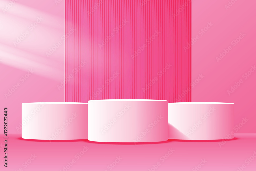 3D pink round podium background.Minimalist mockup pedestal. Abstract stand product display presentation, Stage for showcase. Vector platform design. 3D pink round podium background.Minimalist mockup pedestal. Abstract stand product display presentation, Stage for showcase. Vector platform design.