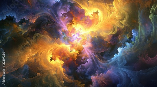 Abstract Cosmic Nebula, Swirling Colors and Light