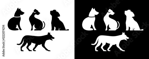 Set of Dogs pet silhouette side black icon background animal vector