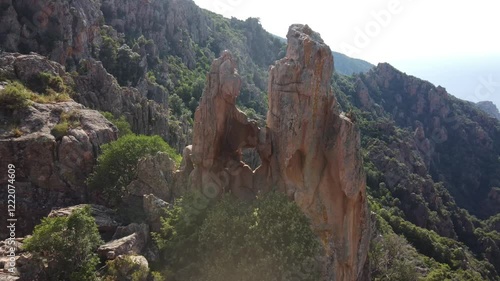 Corscia Calanques de Piana Mountain Road Drone Panorama Corscia France