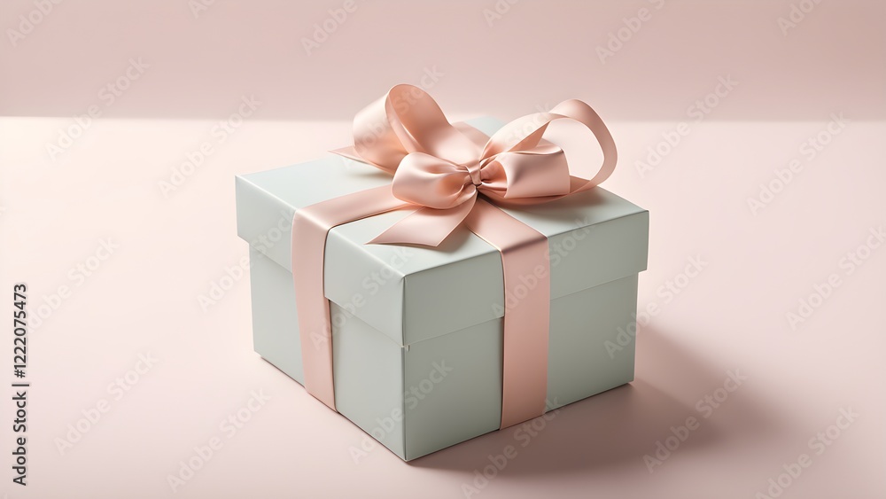 Obraz premium Elegant pale green gift box with a delicate rose gold ribbon, perfect for a special occasion.