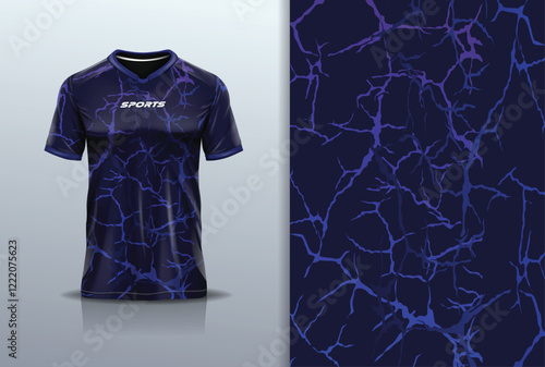 T-shirt mockup abstract texture grunge texture marble lightning thunderbolt sport jersey design for football, soccer, racing, esports, running, in blue navy color