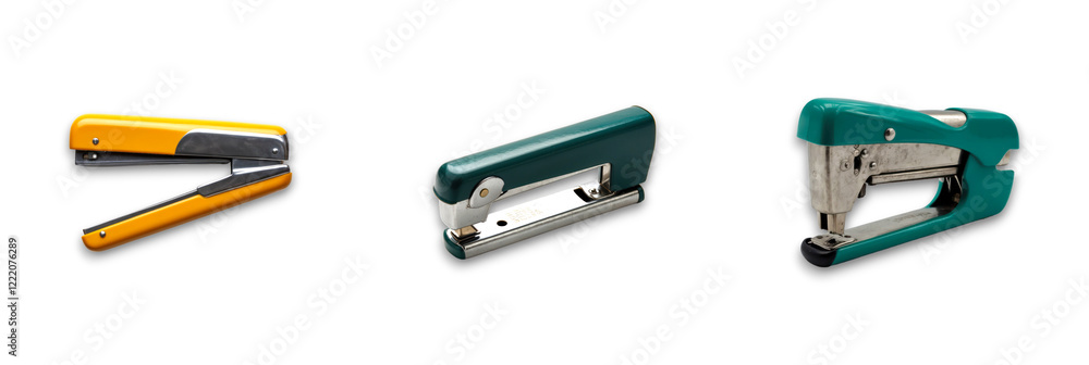Isolated staplers on transparent background, a practical office tool Isolated staplers on transparent background, a practical office tool