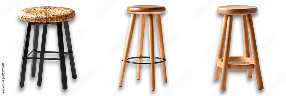 Isolated stools on transparent background, showcasing modern wooden design Isolated stools on transparent background, showcasing modern wooden design