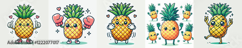 vector set of cute pineapples that have hands and feet