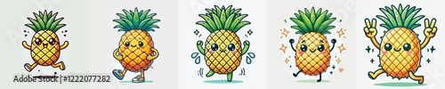 vector set of cute pineapples that have hands and feet