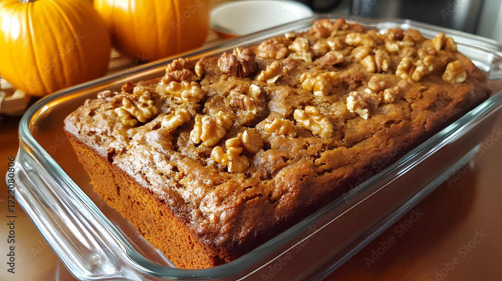 A pumpkin bread with walnuts and a hint of cinnamon.