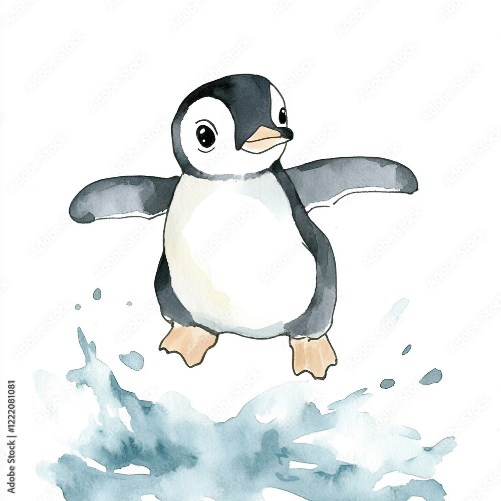 Obraz premium Penguin Jumps Into Water Minimalist Isolated Scene Capturing the Graceful Dive of a Penguin Perfect for Nature Lovers and Wildlife Enthusiasts Seeking Stunning Visuals