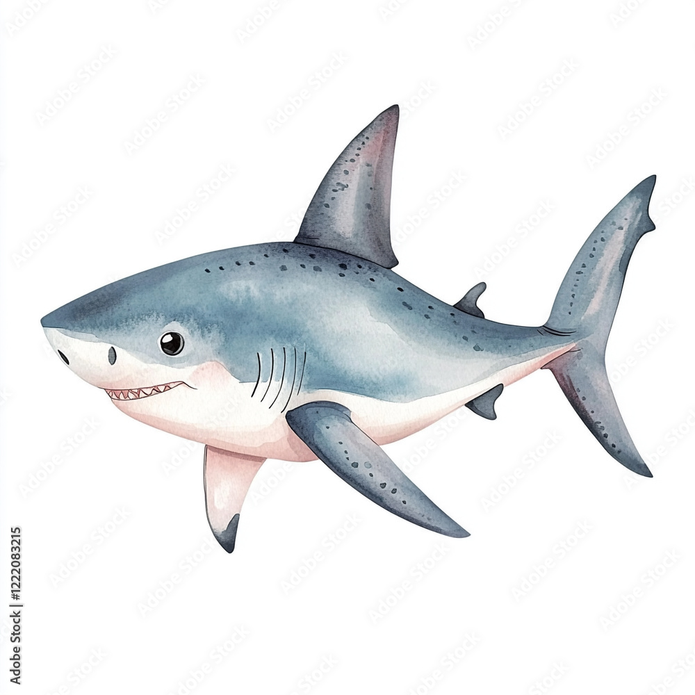 Obraz premium Minimalist Image of a Shark Swimming Gracefully in the Clear Blue Sea Isolated on a White Background Perfect for Nature and Marine Life Themes
