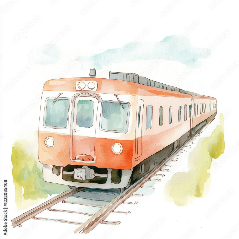 Fototapeta premium Train Speeds on Tracks in Minimal Isolated Setting Capturing the Essence of Motion and Simplicity Perfect for Transport and Travel Themes in Stock Photography